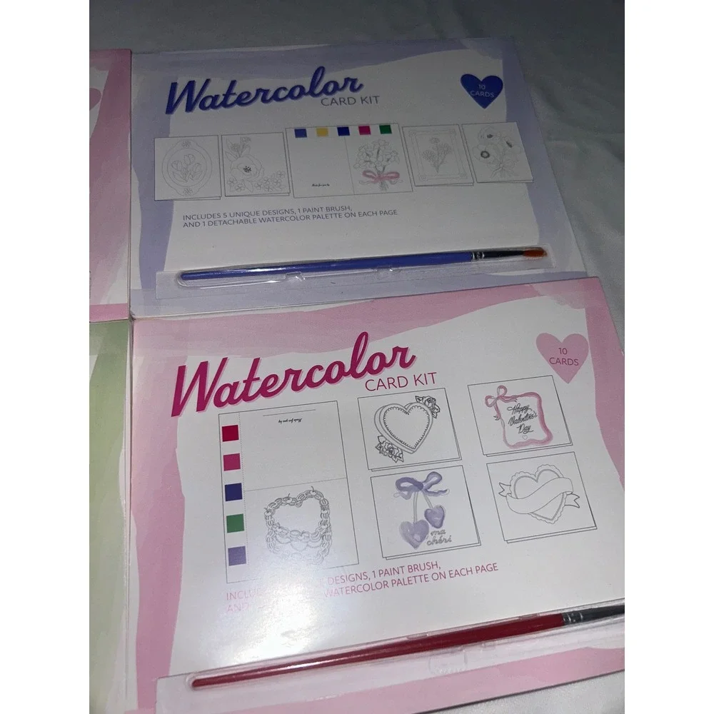 Watercolor Card Kit Bundle 4 Sets DIY Greeting Cards with Paint Brush 10 Count‎